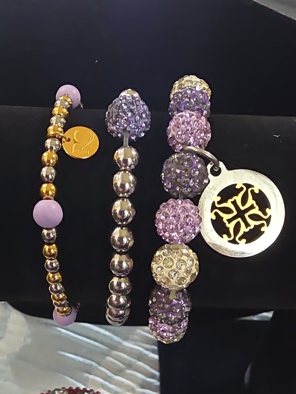 Rustic Cuff Lavender and Gold Beaded Bracelet Set Of 3! 💜 Great Pick Up!